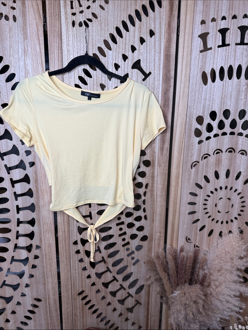 YMI Pale Yellow Tie-Front Crop Tee